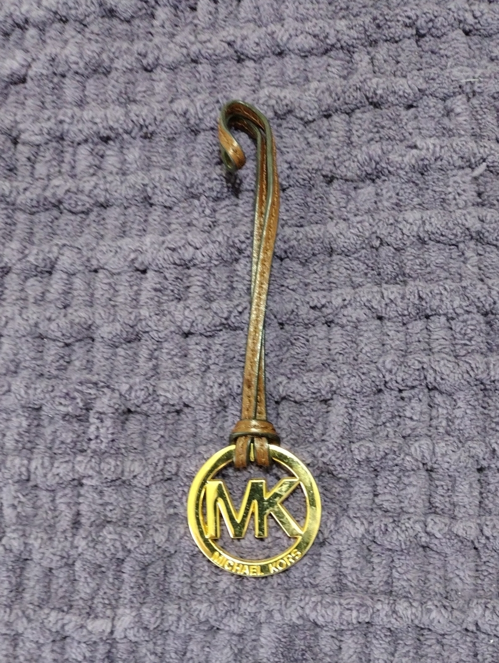 Michael Kors Brown Leather Strap Keyring with Gold MK Logo